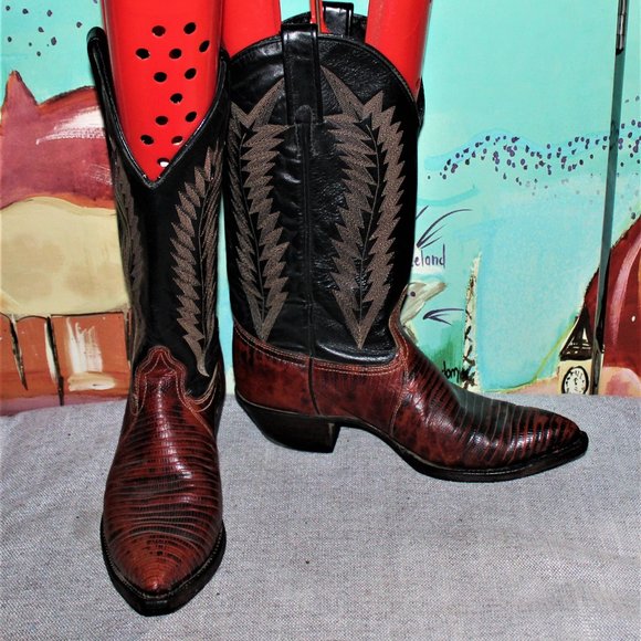 J. Chisholm Brown and Black Heeled Cowboy Leather Boots - Picture 1 of 6
